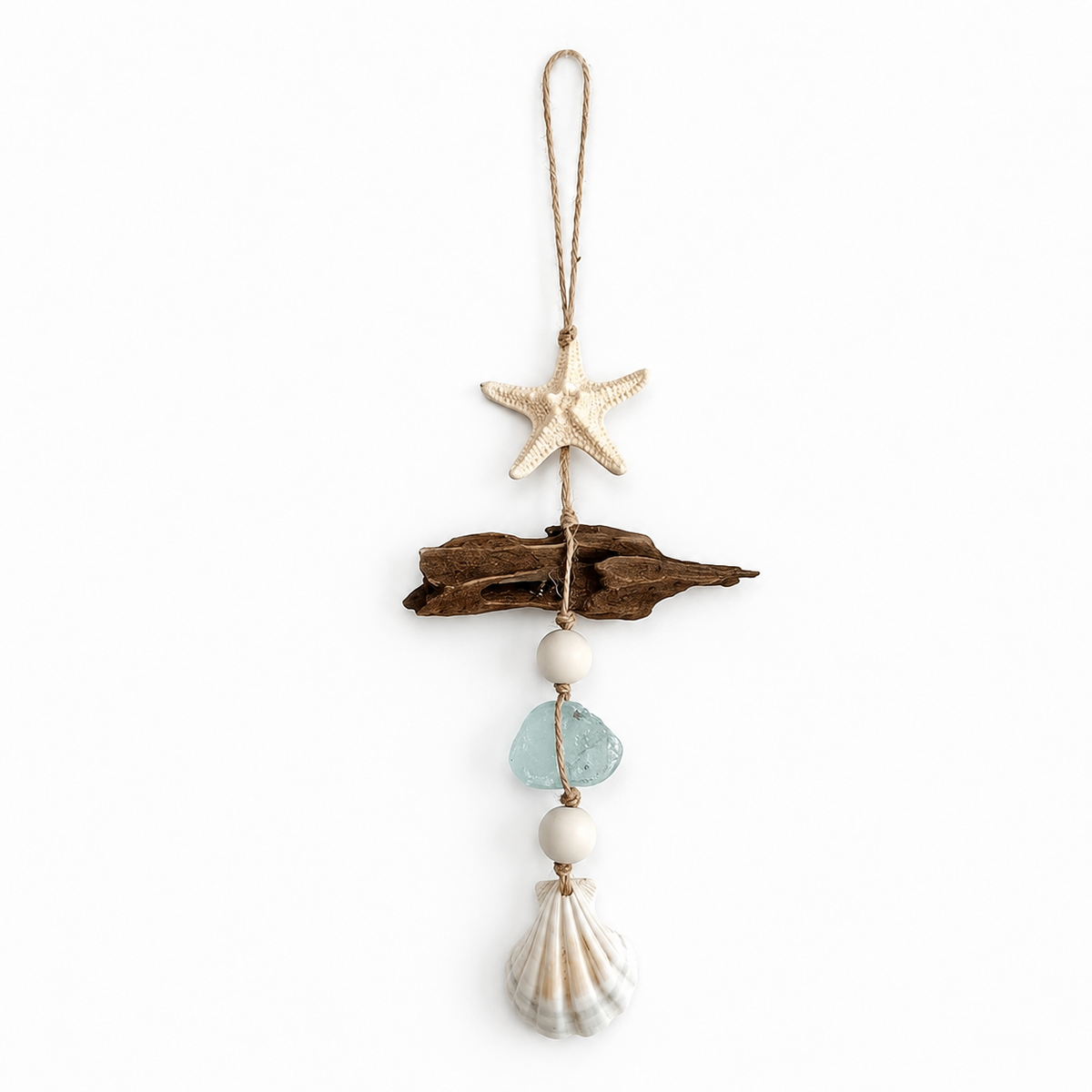 Hanging Sea Glass with Starfish & Shell