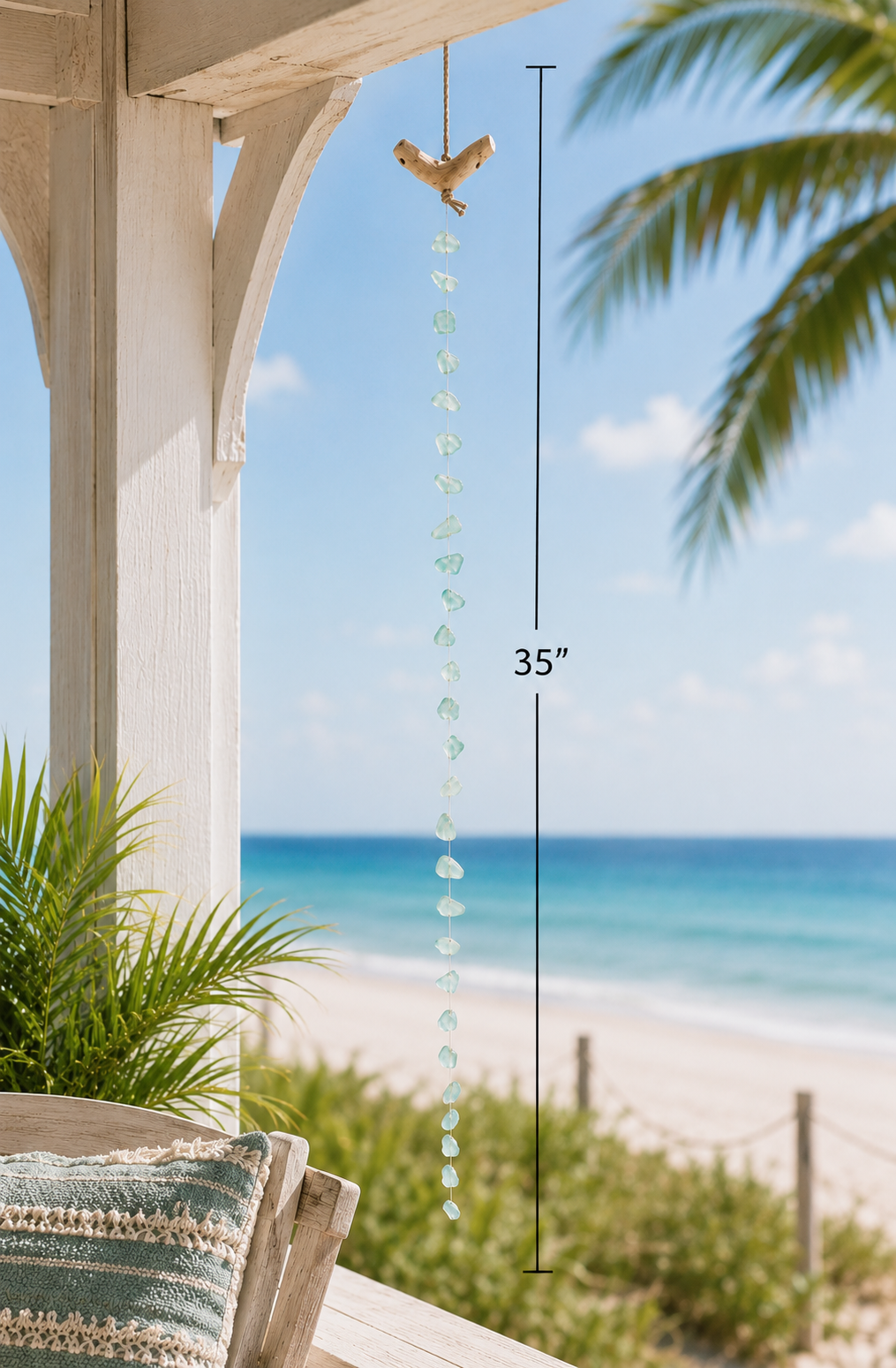 Hanging Long Sea Glass - Light Blue