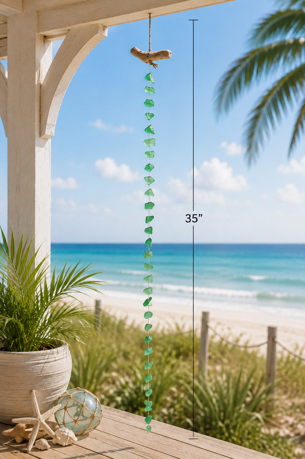 Hanging Long Sea Glass - Sea Green